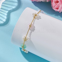Bracelets en laiton et verre à maillons en forme de fleur pour femmes&nbsp;BJEW-JB14026