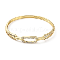 Brazaletes con bisagras ovaladas huecas de circonita cúbica transparente micro pavé de latón chapado en estante&nbsp;BJEW-M300-01G