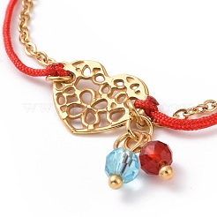 Bracciale a maglie a forma di cuore in acciaio inossidabile 304 placcato oro con ciondoli in perline di vetro per donna&nbsp;STAS-E154-05G-02