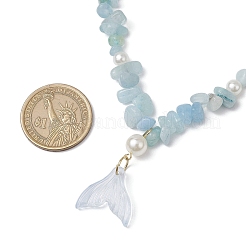 Collane regolabili con perle rotonde finte e chip di acquamarina naturale&nbsp;NJEW-JN05227-05