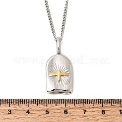 Collier pendentif rectangulaire en acier inoxydable 304 bicolore&nbsp;NJEW-K304-02GP