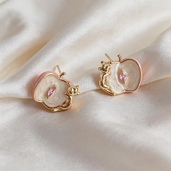 Pendientes de botón de latón con circonita cúbica individual engastada para mujer.&nbsp;WGF0550-01