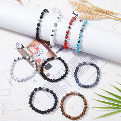 9 Stück 9 Stile natürliche und synthetische gemischte Steine und synthetische Hämatit-Kreuzperlen Stretch-Armband-Set&nbsp;BJEW-FI0001-49