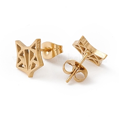 Orecchini a bottone in acciaio inossidabile 304 con testa di volpe origami per donna&nbsp;EJEW-F286-03D-G