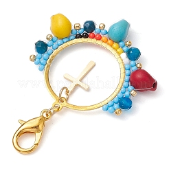 Decorazione pendente turchese sintetico con semi e teschio in vetro boho&nbsp;HJEW-MZ00114