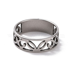 Anlaufgeschützter 201 Edelstahl-Fingerring mit Hohlblatt für Damen&nbsp;RJEW-J051-46P