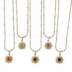Collana con ciondolo a forma di sole e catena a satellite in acciaio inossidabile 304 con pietre naturali miste per donna&nbsp;NJEW-JN06420-02