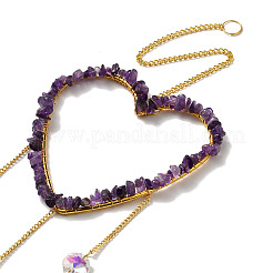 Herz natürliche Amethyst Chips hängende Ornamente&nbsp;HJEW-G024-01D