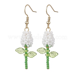 Boucles d'oreilles pendantes en acier inoxydable avec fleur en verre&nbsp;EJEW-MZ00574-05
