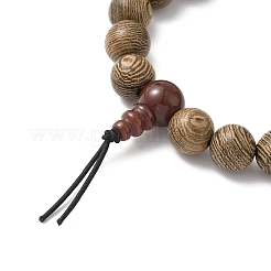2 ensemble de bracelets extensibles à perles rondes en cornaline naturelle et bois&nbsp;BJEW-JB12346