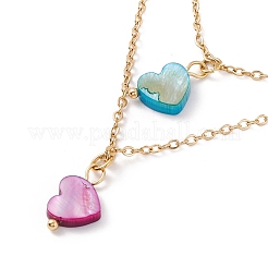 Colgante de corazón de concha sintética collares de doble capa y aretes colgantes&nbsp;SJEW-F217-03A-G