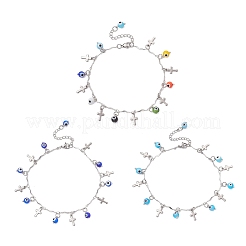3 cavigliera con catena a maglie con nappa a croce in acciaio inossidabile 304 e 3 colori&nbsp;AJEW-AN00741