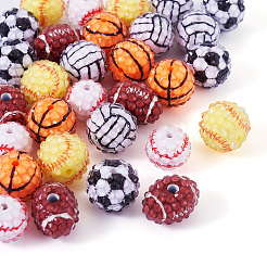 30 Stück 6 Stile Sport Thema Harz Strass Perlen&nbsp;RESI-TA0003-97