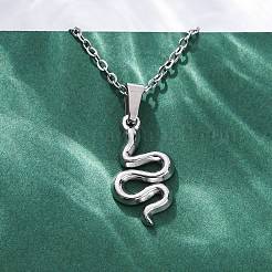 Collane con ciondolo in acciaio inossidabile 304 a forma di serpente&nbsp;NJEW-M096-03P