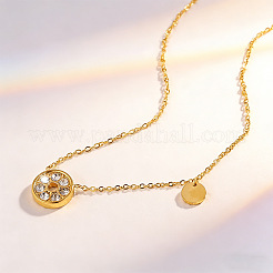 Collane con ciondolo rotondo piatto in acciaio inossidabile 304 con strass di cristallo per donna&nbsp;WG4D5C1-01