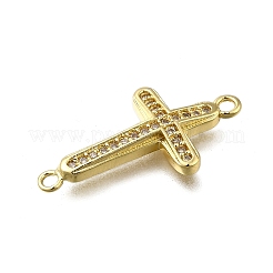Dijes de conector en forma de cruz de latón con circonita cúbica transparente&nbsp;ZIRC-I070-003G