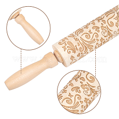 Rouleau à pâtisserie en bois imprimé fleurs&nbsp;AJEW-WH0528-07