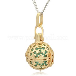 Pendentifs à cage ronde creuse en laiton doré&nbsp;KK-J232-02G