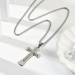 201 Edelstahl klare Zirkonia Religion Kreuz Anhänger Box Kette Halsketten für Männer&nbsp;NJEW-S387-06P