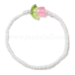 Pulsera elástica con cuentas de tulipán y murano de vidrio&nbsp;BJEW-JB09428