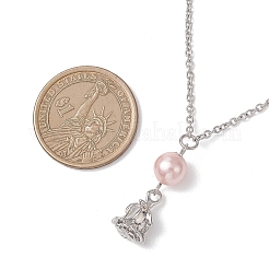 Halskette mit Rosenblütenanhänger aus einer Legierung und runder Muschelperle&nbsp;NJEW-JN05759-01