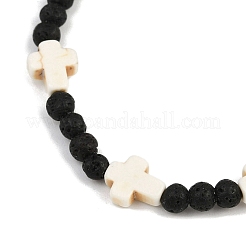 Braccialetti elastici in pietra lavica naturale e perline turchesi sintetiche per uomo e donna&nbsp;BJEW-JB12132-01