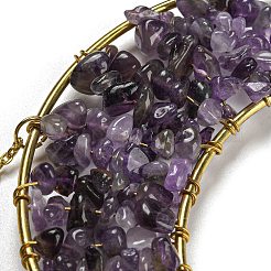 Mit Draht umwickelte natürliche Amethyst-Chip-Mond-Anhänger-Dekoration&nbsp;HJEW-C006-03A
