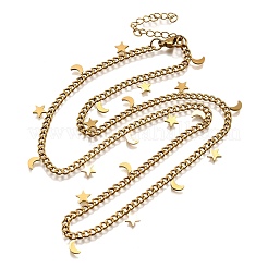 Halsketten aus gedrehter Kette aus 304 Edelstahl mit Quaste mit Mond- und Sternanhänger&nbsp;NJEW-R023-05G