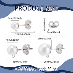 90 stücke 3 arten 304 edelstahl stud ohrring Zubehörse&nbsp;STAS-LP0002-05