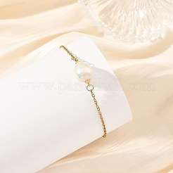Braccialetti da donna con maglie a catena in acciaio inossidabile 304 a maglie di patata e perle Edison naturali.&nbsp;BJEW-JB14361