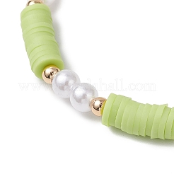 Perles en argile polymère faites à la main avec des perles d'imitation en plastique ABS et des perles d'espacement en laiton et des bracelets en fil de cristal élastique coréen&nbsp;BJEW-JB11780-02