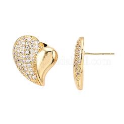 Pendientes con forma de corazón de latón con pavé de circonitas cúbicas transparentes en forma de corazón izquierdo y derecho&nbsp;EJEW-M258-040G