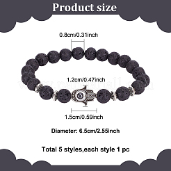 5 Stück 5 Stile natürliche und synthetische gemischte Edelsteine rund und Hamsa Hand Perlen Stretch-Armbänder Set für Frauen&nbsp;BJEW-AN0001-33