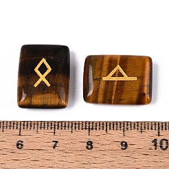 25 Stück rechteckige natürliche Tigerauge-Runensteine mit eingraviertem Elder Futhark-Alphabet&nbsp;G-T142-35