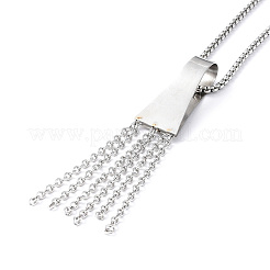 Collier pendentif trapèze en acier inoxydable 304 anti-ternissement avec pompon et chaînes à mailles vénitiennes pour femme&nbsp;NJEW-B087-06P