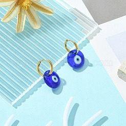 Pendientes de aro colgantes de mal de ojo de murano azul&nbsp;EJEW-JE05276-02