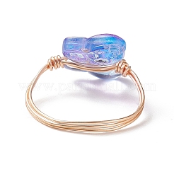 Fingerringe aus Glas mit Schmetterlingsperlen&nbsp;RJEW-JR00537