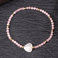 Pulseras elásticas de cuarzo rosa natural y cuentas de cristal de cuarzo para mujer&nbsp;KL2694