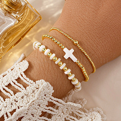 3 Stück 3 Stile Messing runde Perlen Stretch-Armbänder für Frauen&nbsp;VH3175