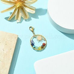 Decorazioni pendenti con pietre preziose miste chakra avvolte in filo&nbsp;HJEW-TA00053
