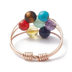 Runder Fransenring mit Chakra-Motiv und Perlen aus natürlichen und synthetischen gemischten Edelsteinen&nbsp;RJEW-TA00107