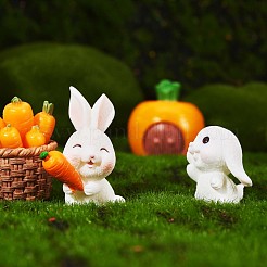 Résine debout lapin statue lapin sculpture carotte bonsaï figurine pour pelouse jardin table décoration de la maison (couleur mélangée)&nbsp;JX086A