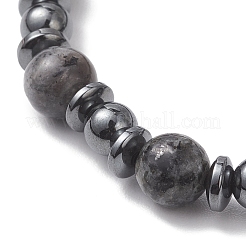 Pulseras elásticas de cuentas de larvikita natural y hematita sintética no magnética para mujer&nbsp;BJEW-JB13136