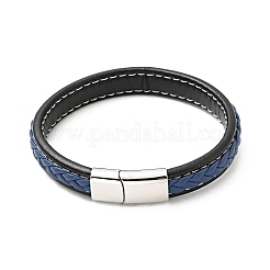 Armband aus geflochtener Flachkordel aus Rindsleder mit Magnetverschlüssen aus Edelstahl 304&nbsp;BJEW-H552-01P-04