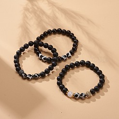 Ensemble de 3 bracelets extensibles en bois naturel et pierres précieuses mélangées&nbsp;BJEW-JB08834