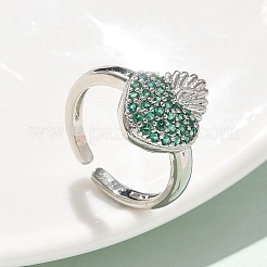 Messing-Manschettenringe mit heiligem Herzen und Mikropflaster und Zirkonia für Damen&nbsp;RJEW-B117-01P