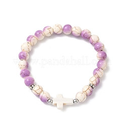 6 bracciale elastico con perline tonde e incrociate in turchese sintetico&nbsp;BJEW-JB12339
