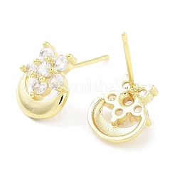 Orecchino a bottone in ottone con pavé di zirconi trasparenti&nbsp;EJEW-S217-G07