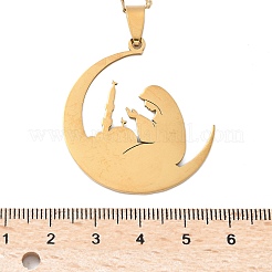 Collane con ciondolo a forma di luna in acciaio inossidabile 201 con ciondolo da donna per Ramadan e Eid Mubarak&nbsp;NJEW-D318-02G