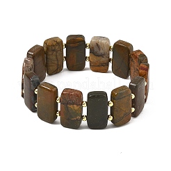 Diaspro policromo naturale pietra Picasso piastrelle rettangolari di diaspro Picasso braccialetti elasticizzati con perline&nbsp;BJEW-JB14479